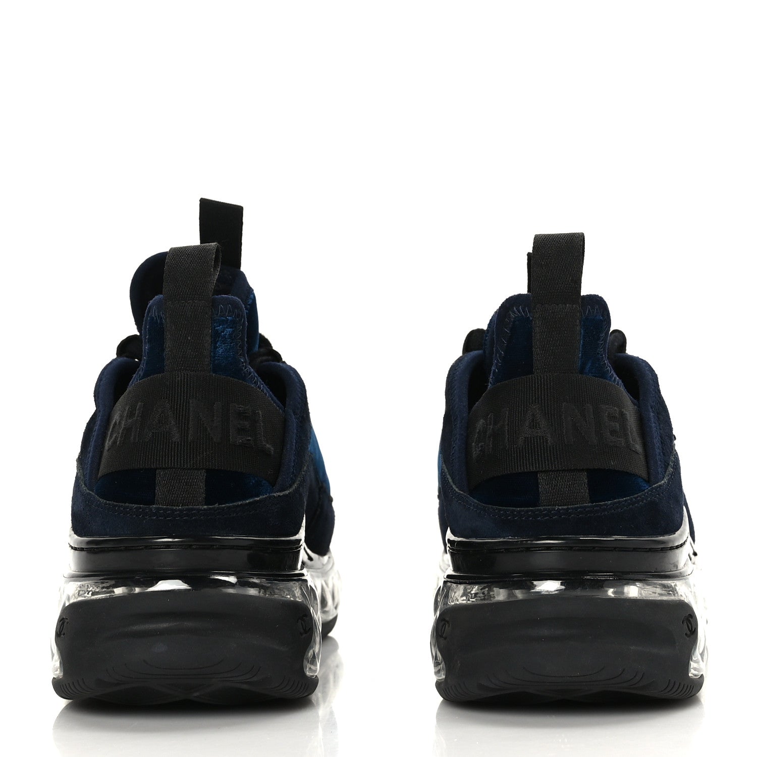 Chanel Suede Calfskin Velvet Grosgrain CC Sneakers Navy Blue Black 5 of 8