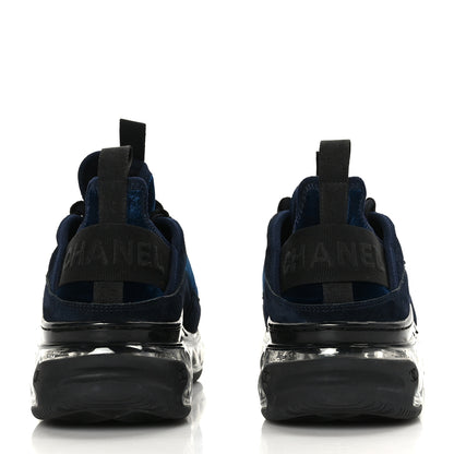 Chanel Suede Calfskin Velvet Grosgrain CC Sneakers Navy Blue Black 5 of 8