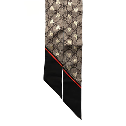 Gucci Silk Twill GG Monogram GG Bee Neck Bow Scarf Black Red 2 of 3