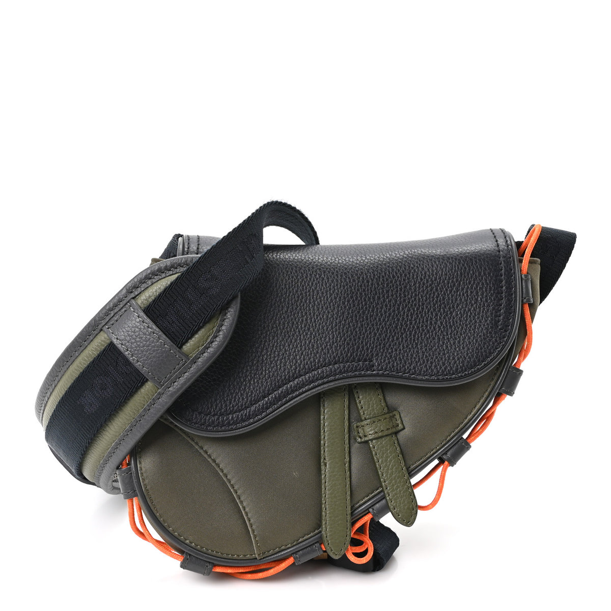 Christian Dior X SACAI Grained Calfskin Technical Fabric Mens Saddle Bag Olive Navy Blue 1 of 9
