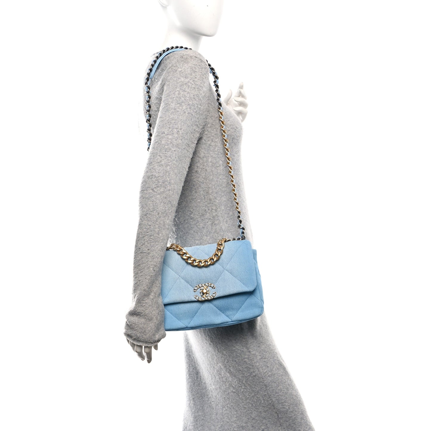 Denim Quilted Medium Chanel 19 Flap Light Blue