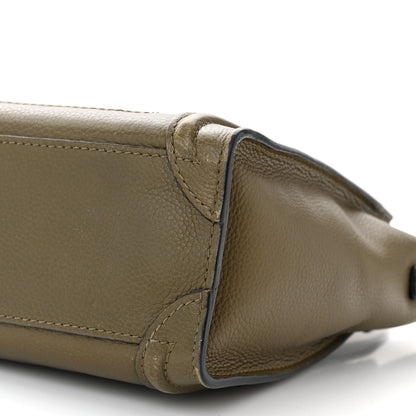 Celine Drummed Calfskin Nano Luggage Dark Olive 9 of 14