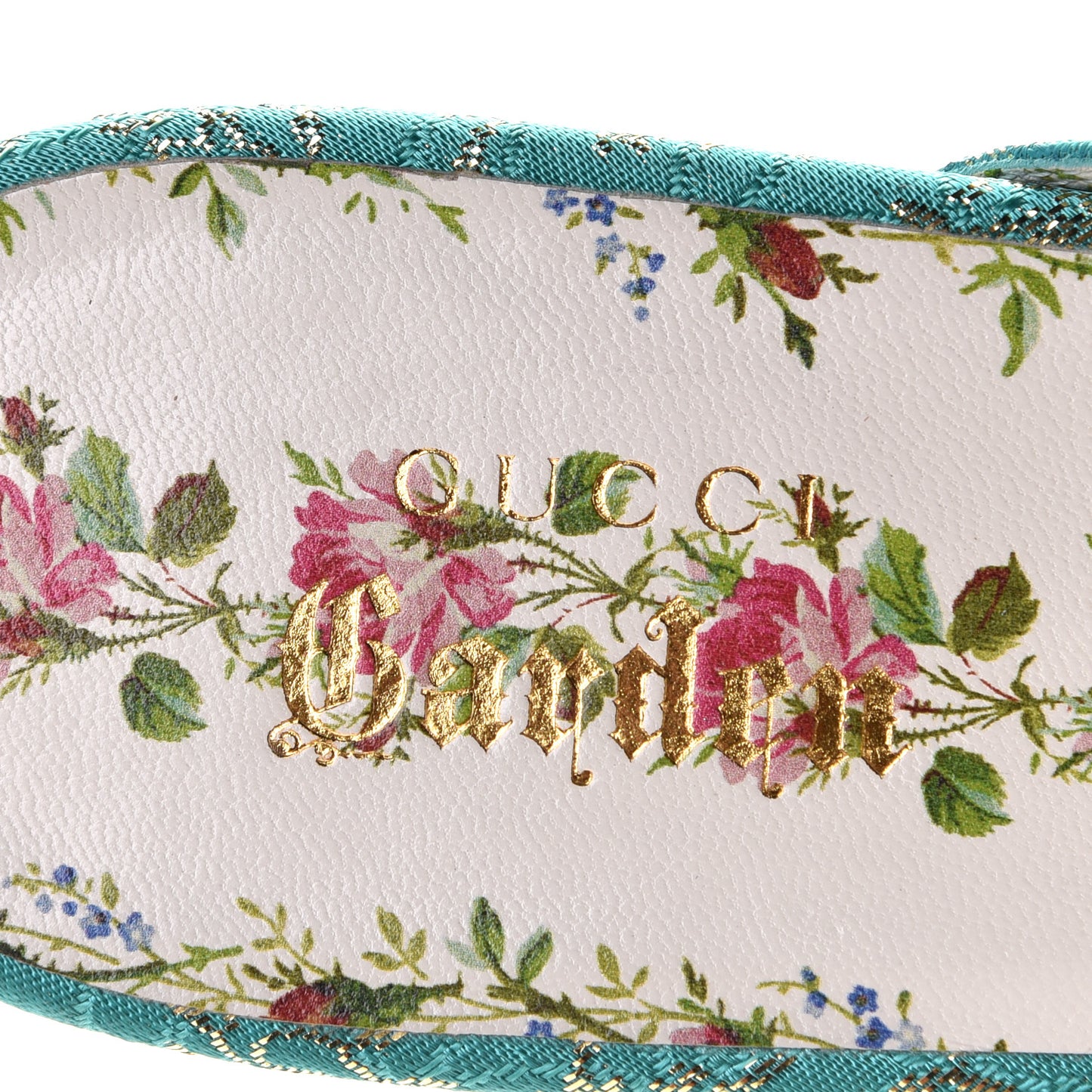 Lurex Jacquard Nappa Floral Embroidered Womens Princetown Slippers 41 Light Blue Gold Cielo