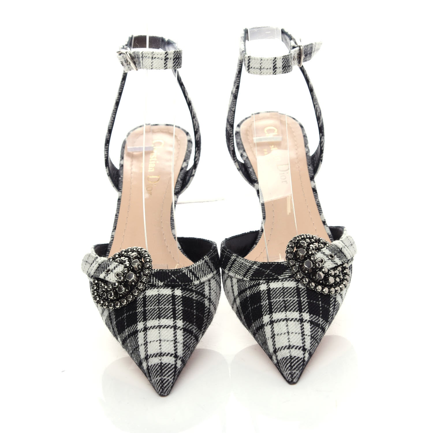 Christian Dior Canvas Tartan Gang Ankle Strap Slingback Pumps 36.5 Black 5 of 10