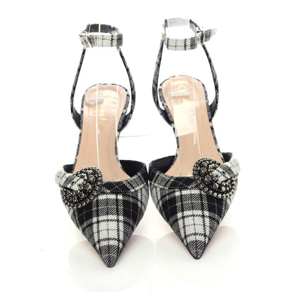 Christian Dior Canvas Tartan Gang Ankle Strap Slingback Pumps 36.5 Black 5 of 10