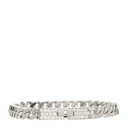 Hermes 18K White Gold Diamond TPM Kelly Gourmette Bracelet ST 1 of 5