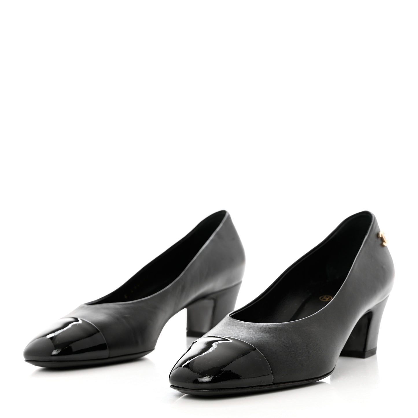 Lambskin Patent Calfskin Cap Toe CC Pumps 38 Black