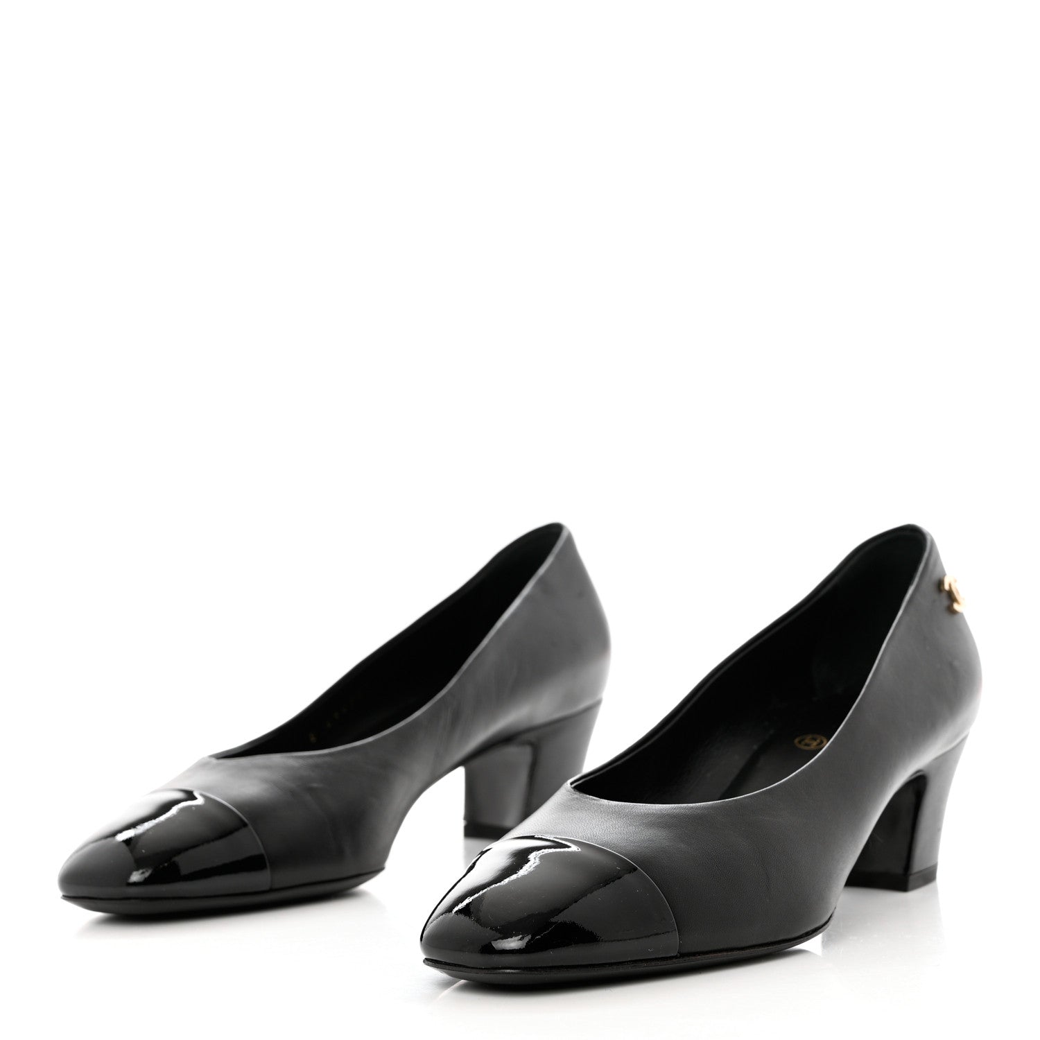 Chanel Lambskin Patent Calfskin Cap Toe CC Pumps 38 Black 2 of 14