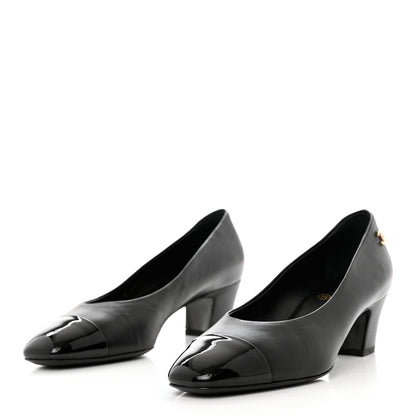 Chanel Lambskin Patent Calfskin Cap Toe CC Pumps 38 Black 2 of 14