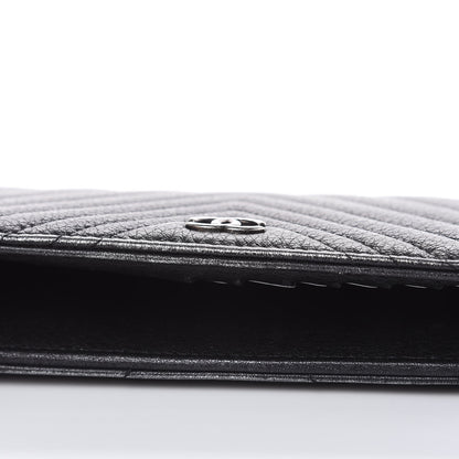 Chanel Shiny Goatskin Chevron Quilted Yen Wallet Black 10 of 15