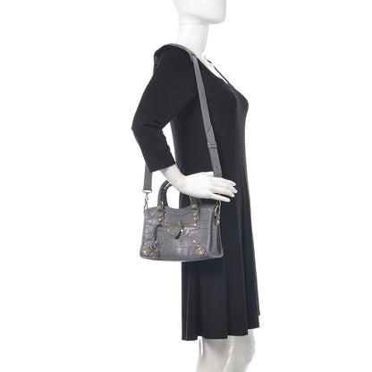 Balenciaga Calfskin Crocodile Embossed Giant 12 Gold Hardware Mini City Gris Beton 2 of 8