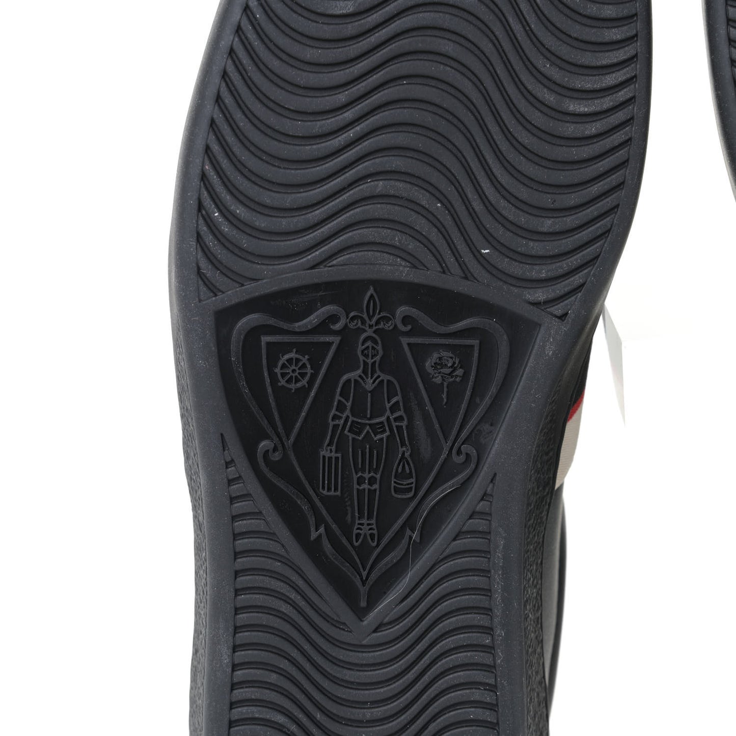 Calfskin Stripe Mens New Ace Sneakers 7 Black Ecru Red Flame