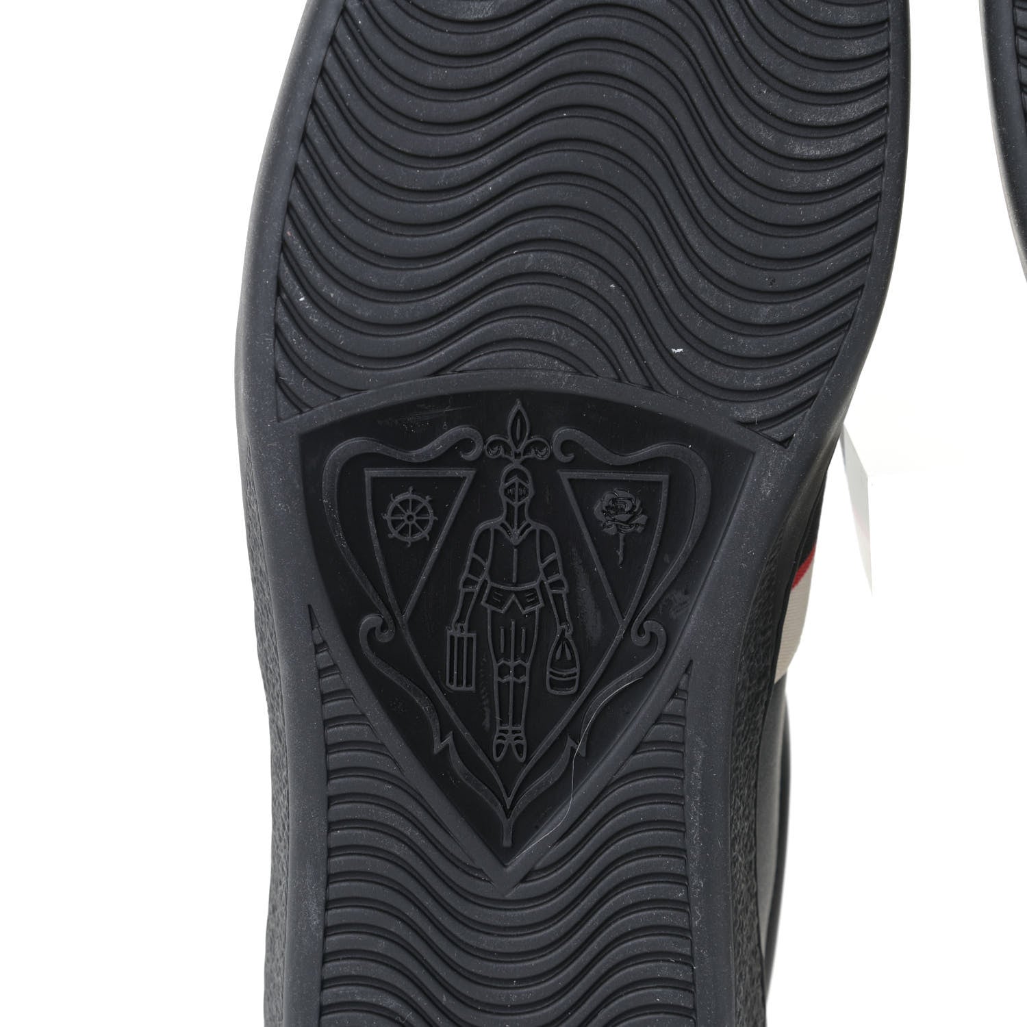 Gucci Calfskin Stripe Mens New Ace Sneakers 7 Black Ecru Red Flame 7 of 11
