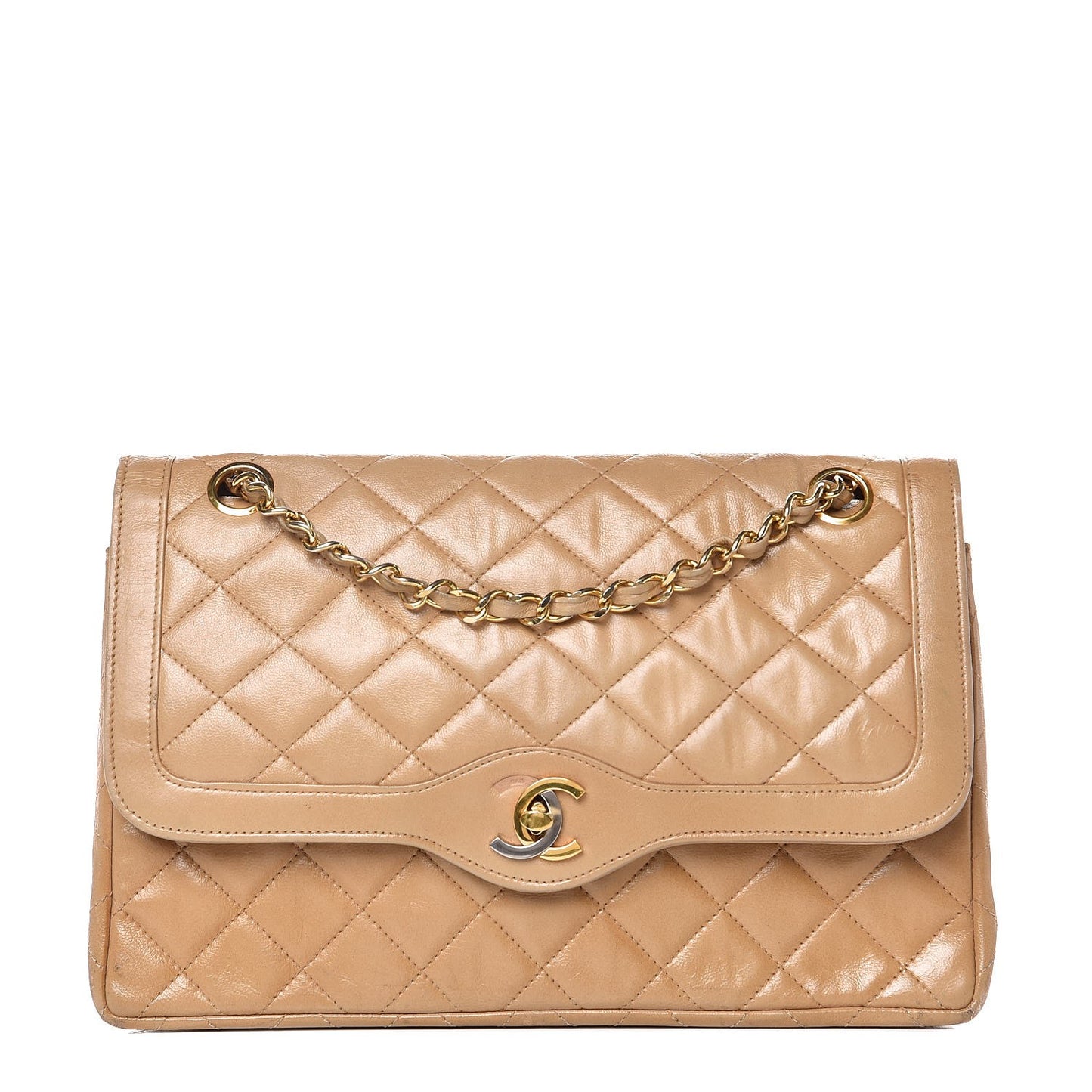 Lambskin Quilted Medium Single Flap Beige