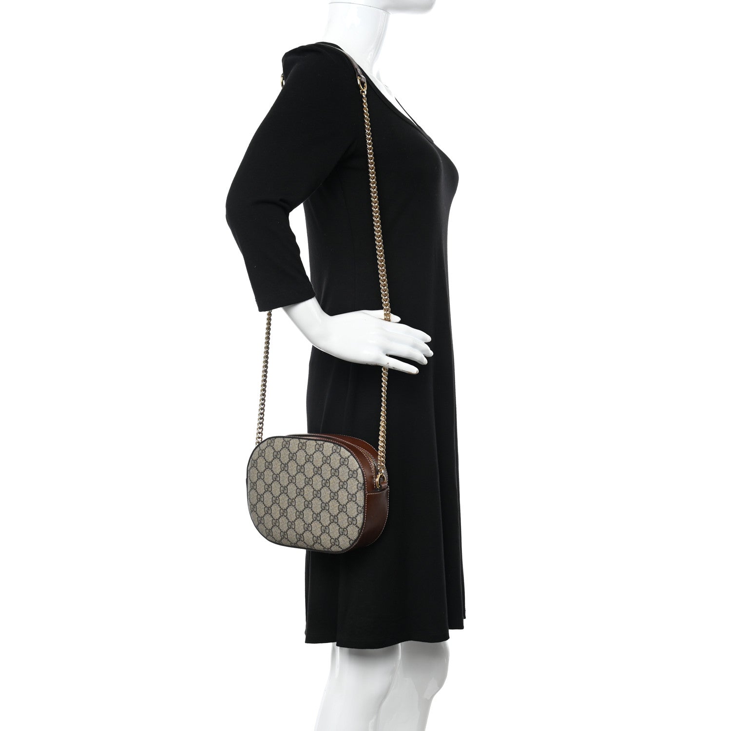 Gucci GG Supreme Monogram Cuoio Toscano Mini Chain Shoulder Bag Beige Ebony Cuir 2 of 12