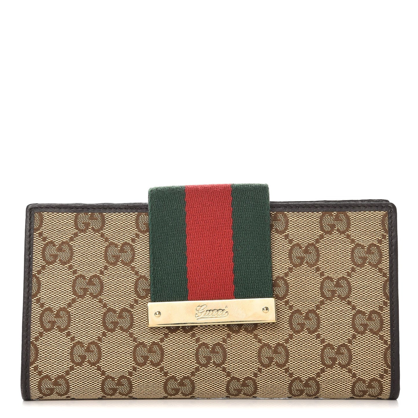 Monogram Calfskin Ladies Web Continental Wallet Beige Ebony Cocoa