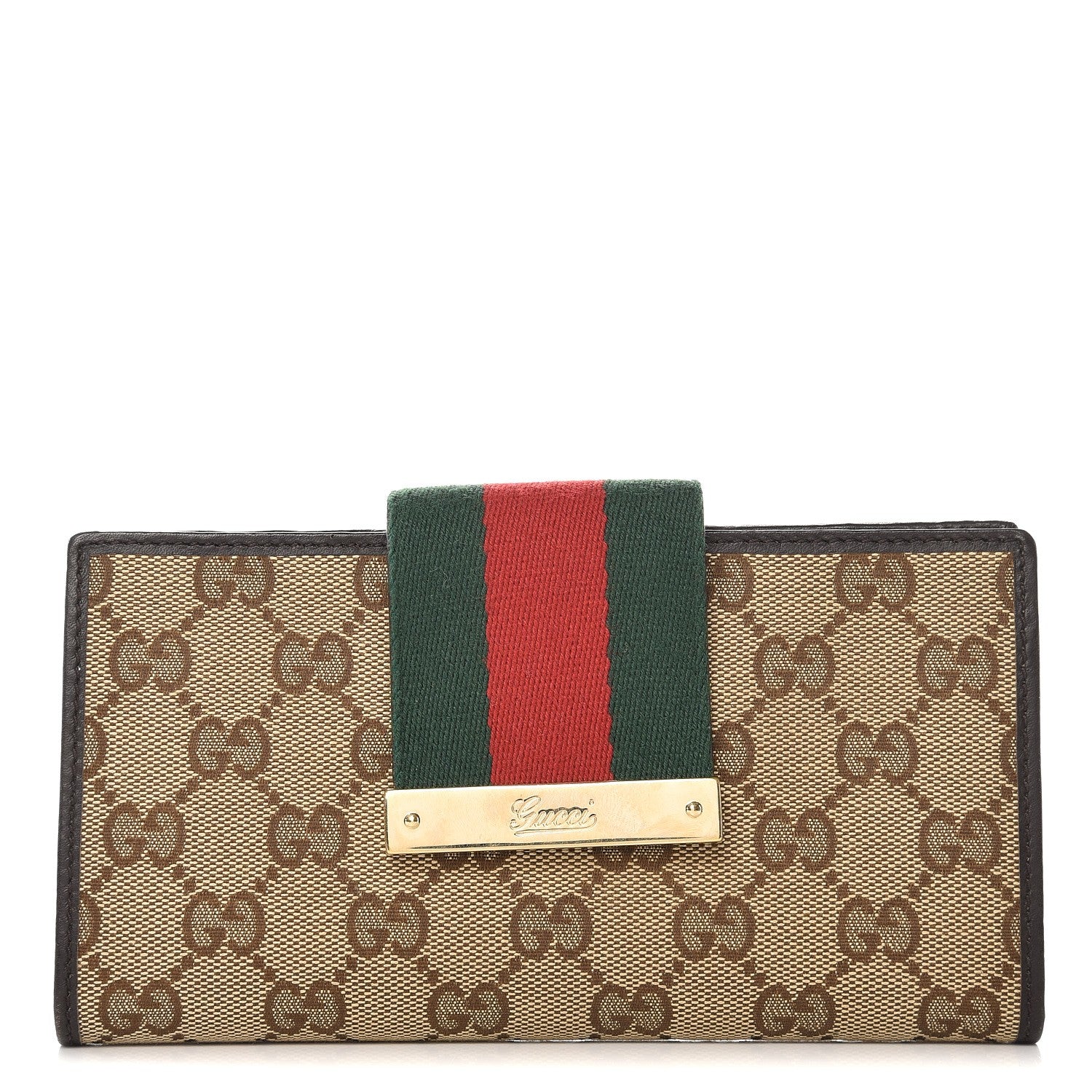 Gucci Monogram Calfskin Ladies Web Continental Wallet Beige Ebony Cocoa 1 of 9