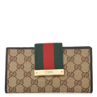 Gucci Monogram Calfskin Ladies Web Continental Wallet Beige Ebony Cocoa 1 of 9