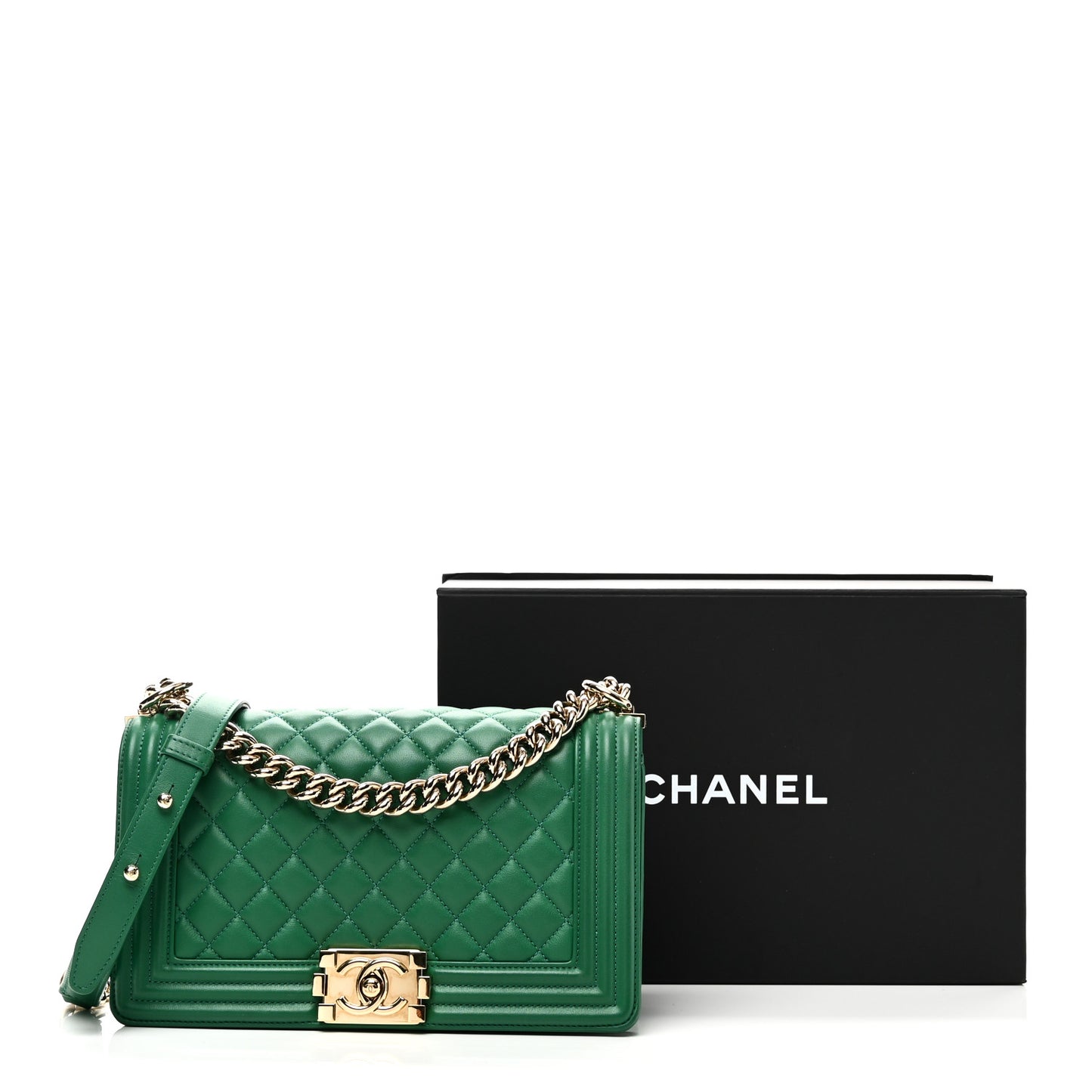 Calfskin Quilted Medium Boy Flap Green