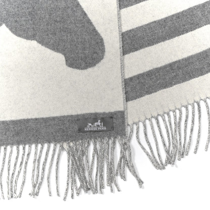Hermes Cashmere Casaque Love Story Muffler Gris Clair Ivoire 4 of 4