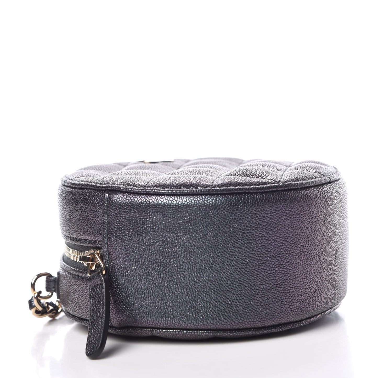 Iridescent Caviar Quilted Round Clutch With Chain Black
