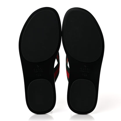 Gucci Nylon Calfskin Web Mens Thong Sandals 10.5 Green Red Black 5 of 8