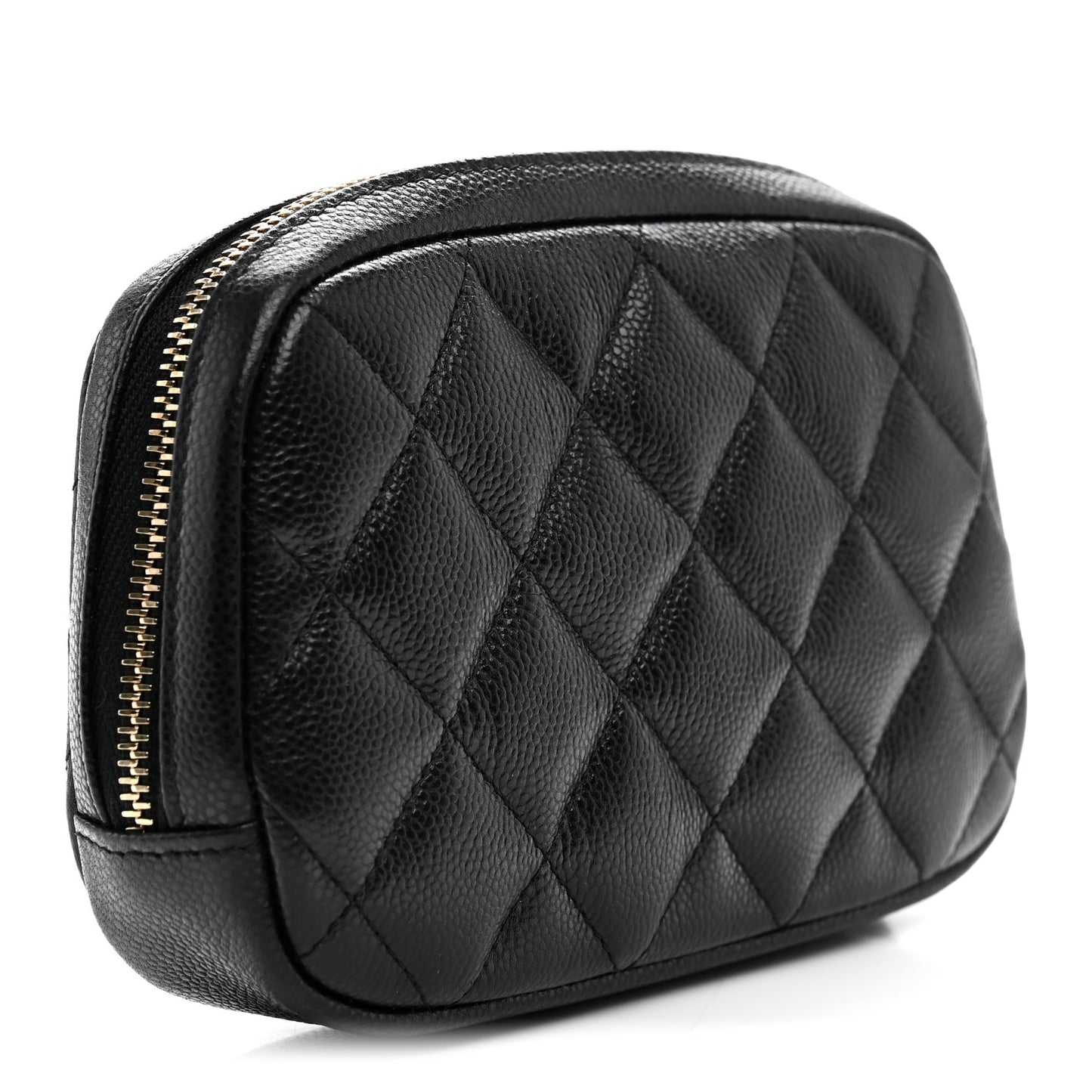 Caviar Quilted Small Curvy Pouch Cosmetic Case Black