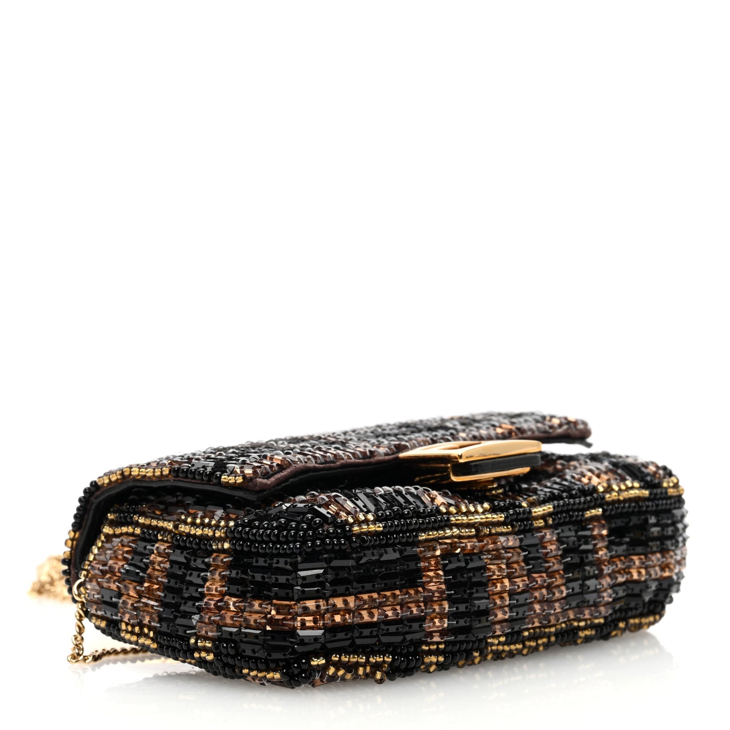 Crystal Vitello King FF Beaded Nano Baguette Charm Moro Black