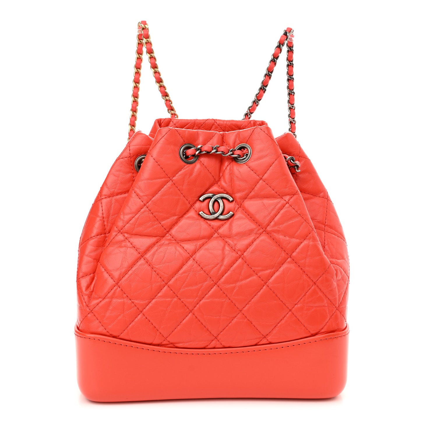 Aged Calfskin Quilted Small Gabrielle Backpack Orange
