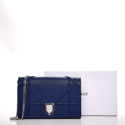 Christian Dior Grained Calfskin Diorama Wallet on Chain Pouch Blue 7 of 7