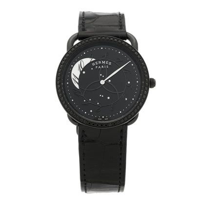 Hermes PVD Stainless Steel Alligator Black Diamond 36mm Arceau Ronde Des Heures Quartz Watch Noir 2 of 8