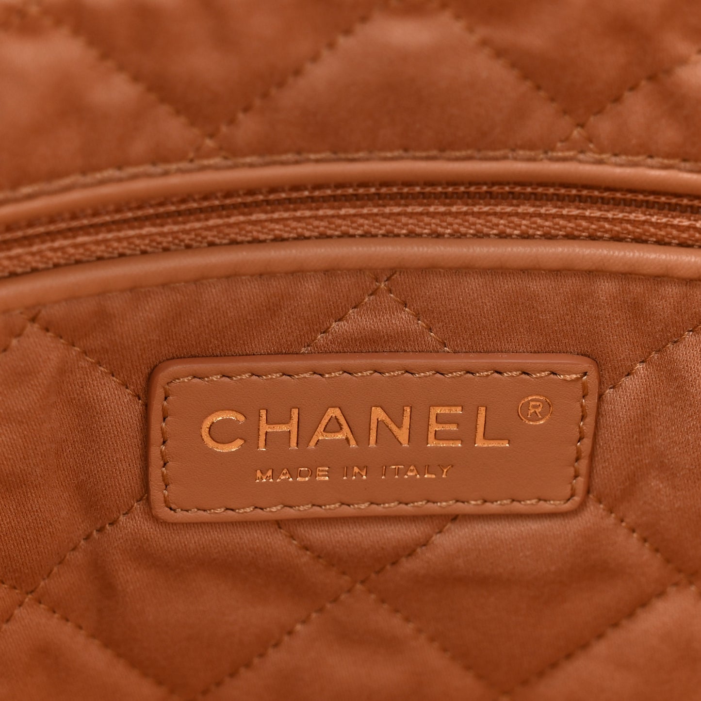 Shiny Calfskin Quilted Chanel 22 Camel