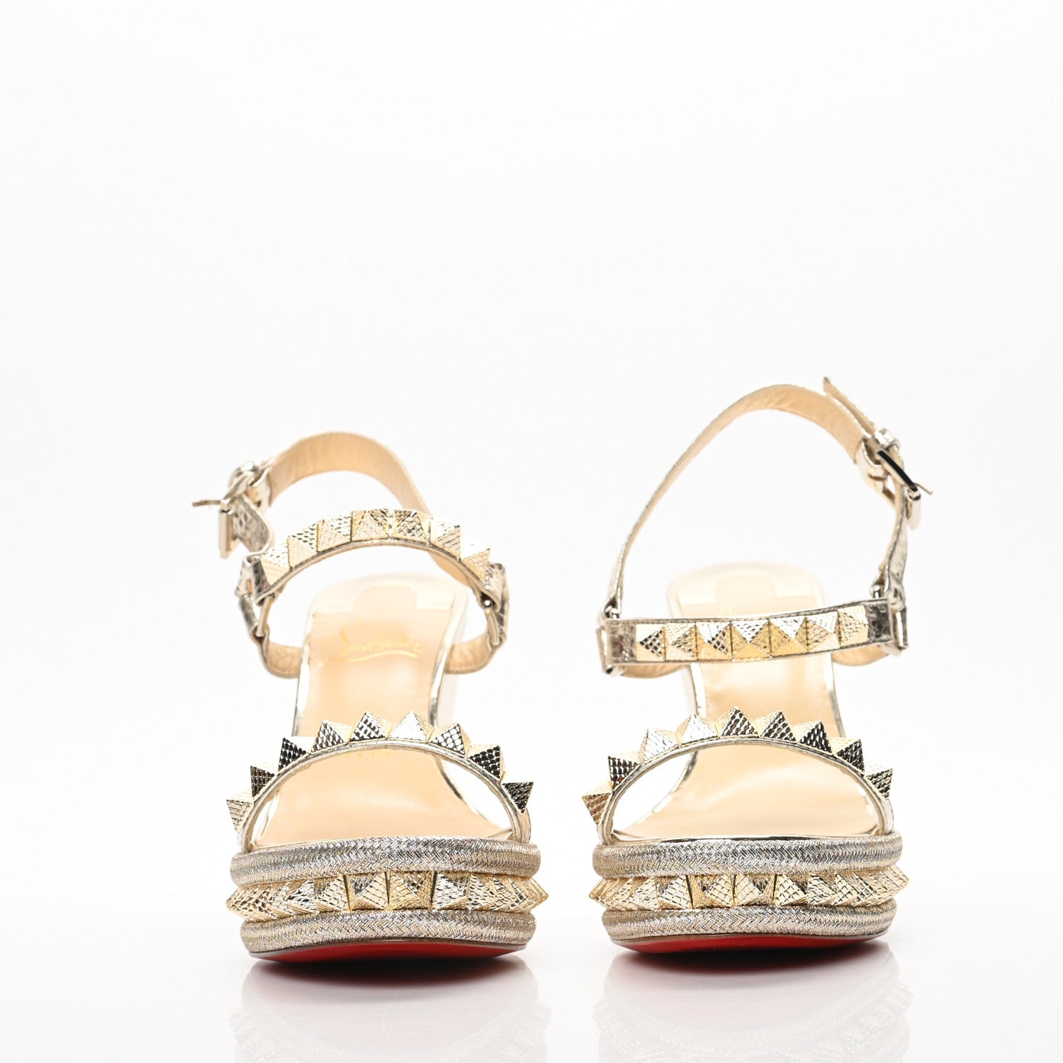 Christian Louboutin Calfskin Cubiste Pyraclou 110 Wedge Sandals 38 Platine 2 of 7