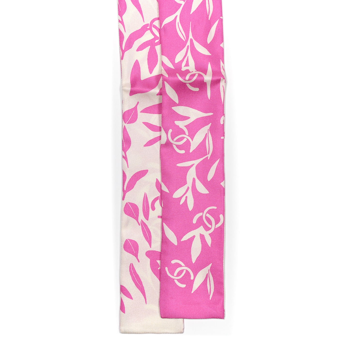 Silk Leaf CC Slim Bandeau Scarf Pink White