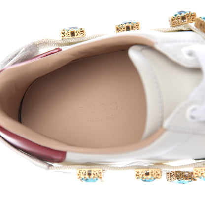 Gucci Calfskin Removable Crystals Bee Embroidered Ace Platform Sneakers 37.5 White 7 of 11