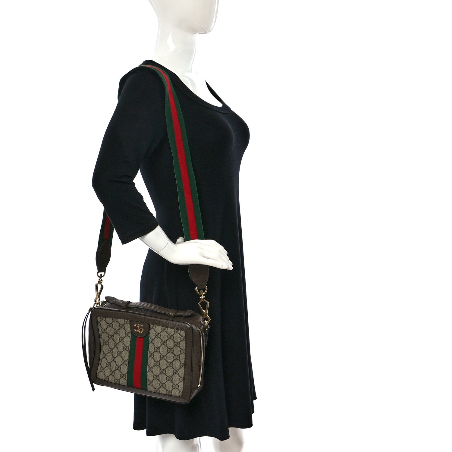Gucci GG Supreme Monogram Web Small Ophidia Top Handle Shoulder Bag Brown 2 of 10