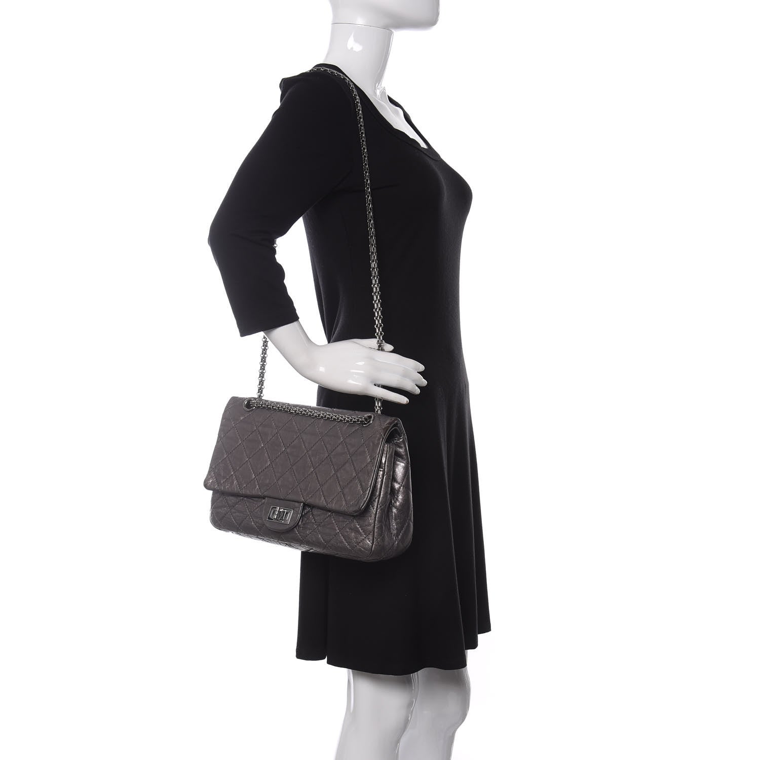 Chanel Metallic Aged Calfskin Quilted 2.55 Reissue 226 Flap Dark Silver 2 of 13