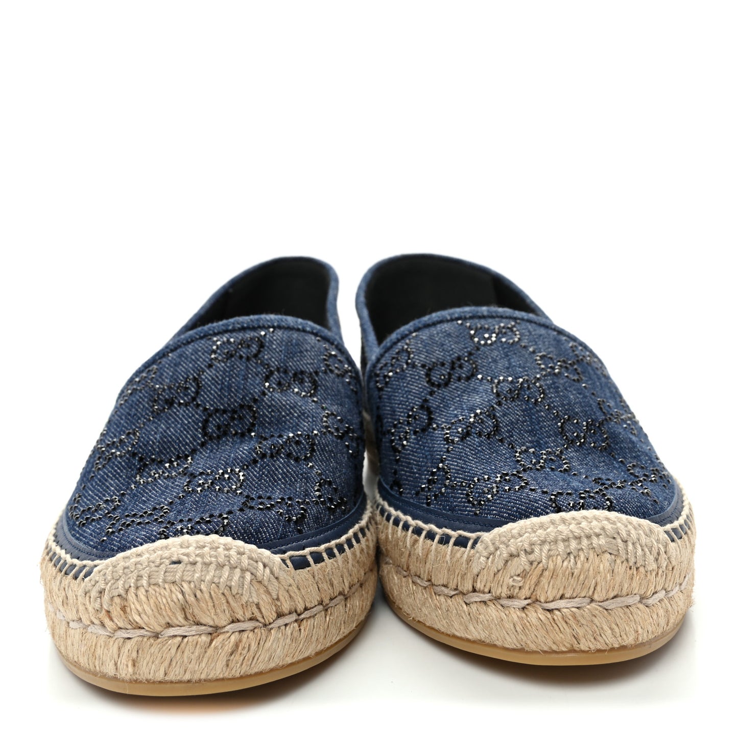 Denim Crystal GG Monogram Espadrilles 41 Blue
