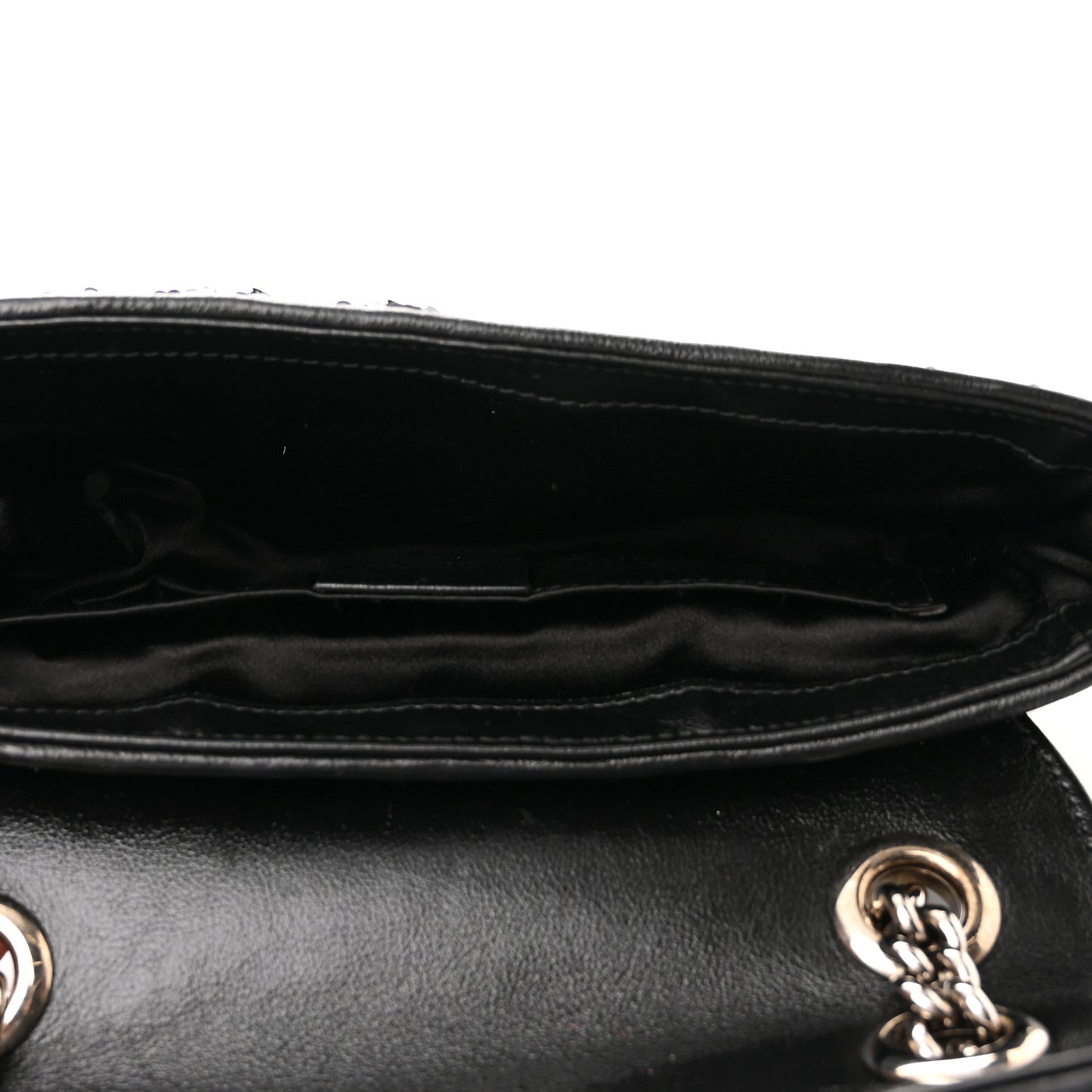 Sequin Matelasse Diagonal Mini GG Marmont Shoulder Bag Black