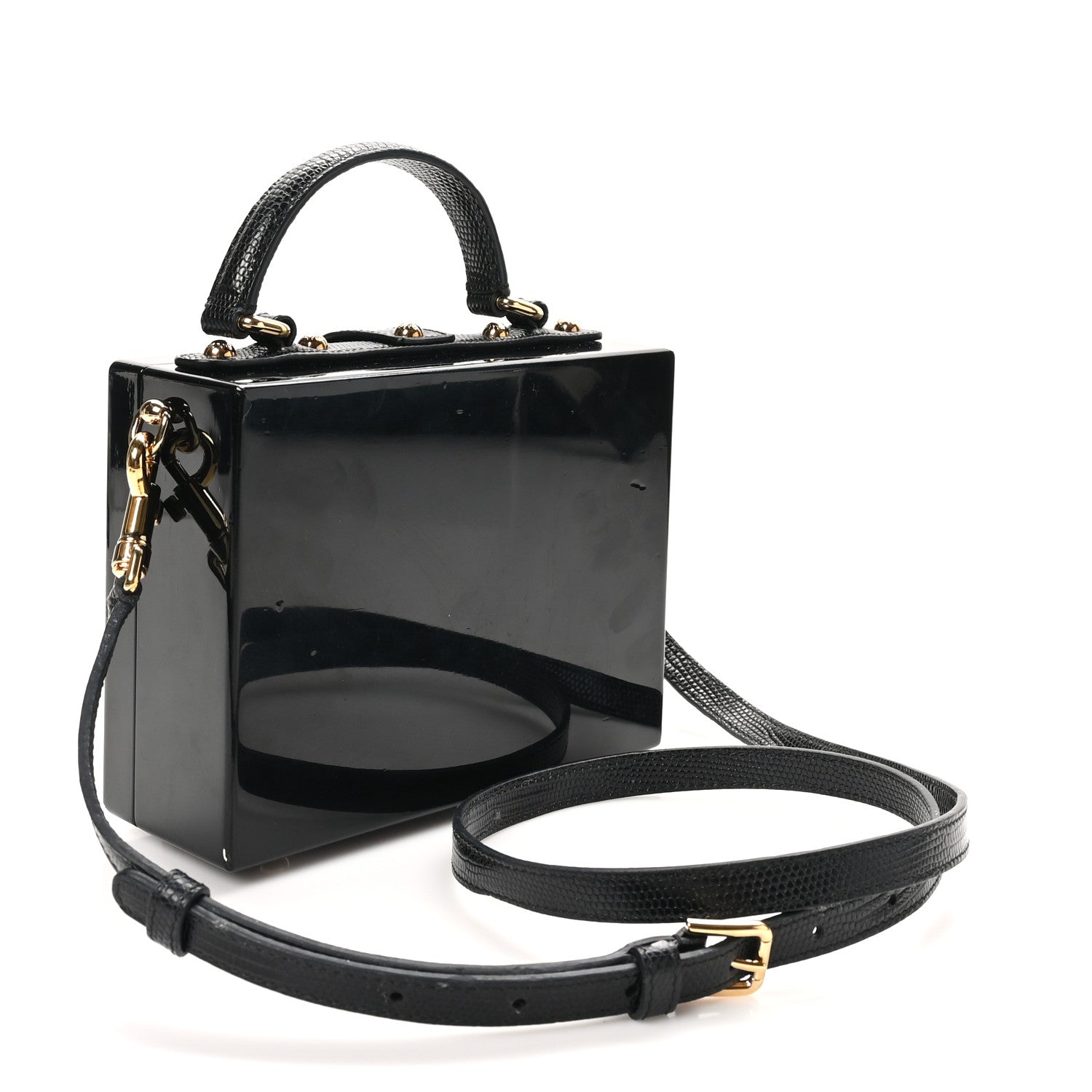 Dolce & Gabbana Plexiglass Calfskin Lizard Embossed Floral Box Bag Black 3 of 11