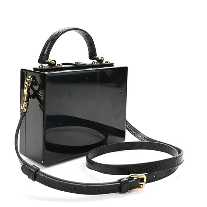 Dolce & Gabbana Plexiglass Calfskin Lizard Embossed Floral Box Bag Black 3 of 11