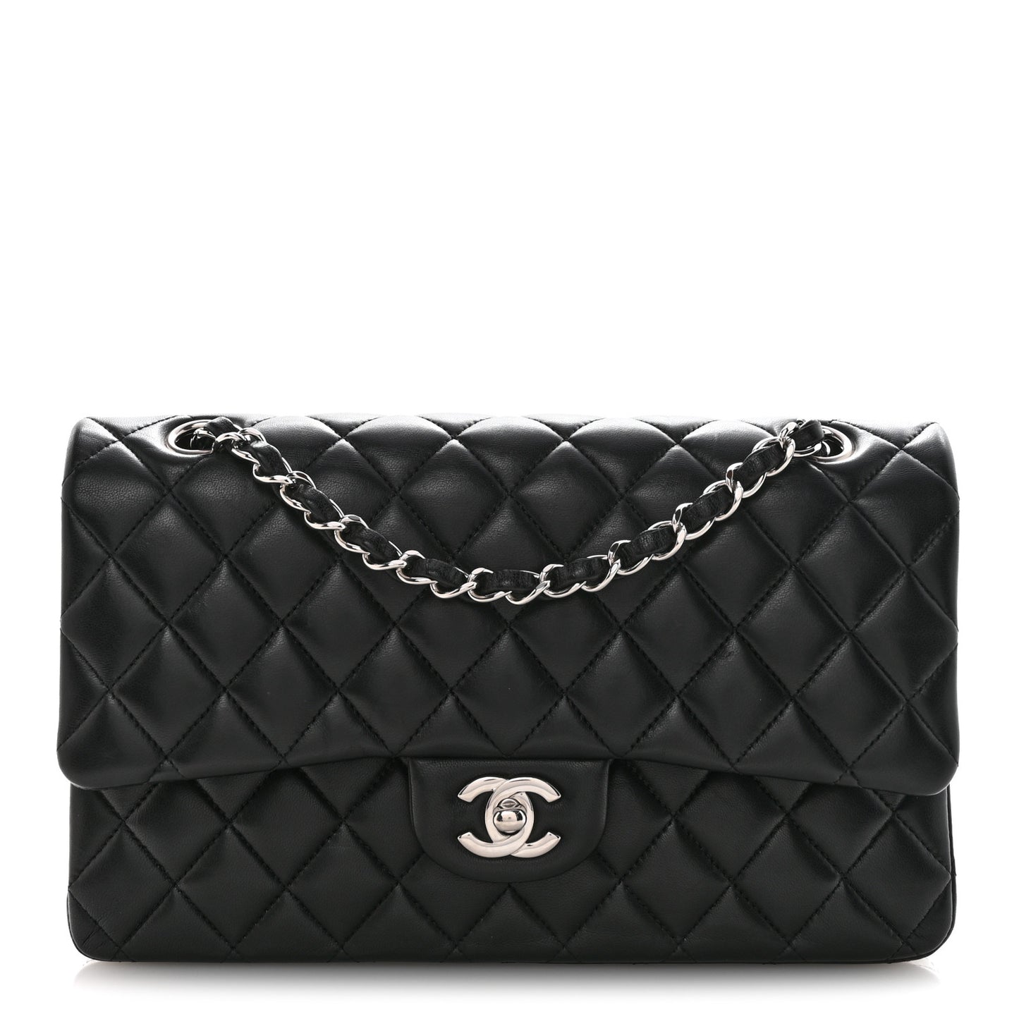 Lambskin Quilted Medium Double Flap Black