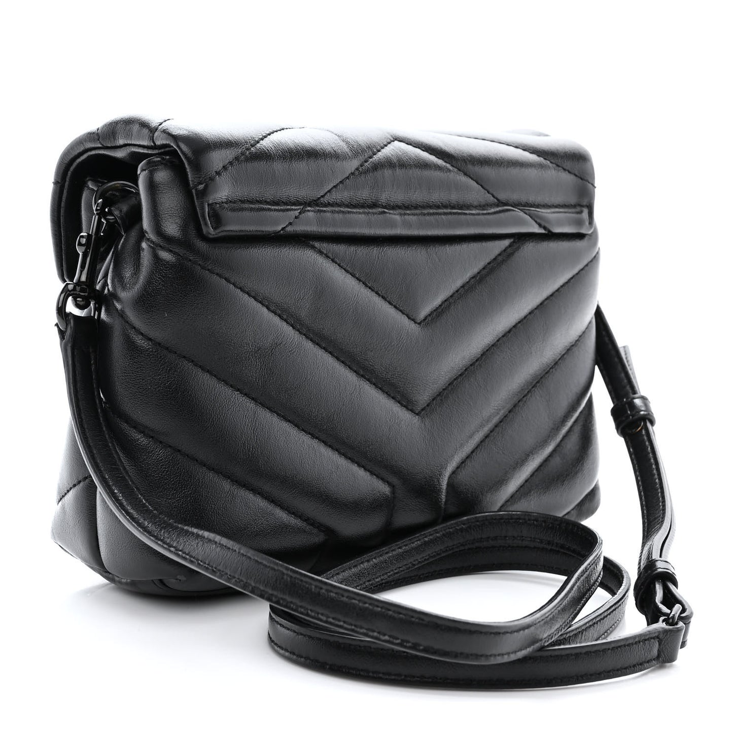 Calfskin Y Quilted Monogram Monochrome Toy Loulou Crossbody Bag Black