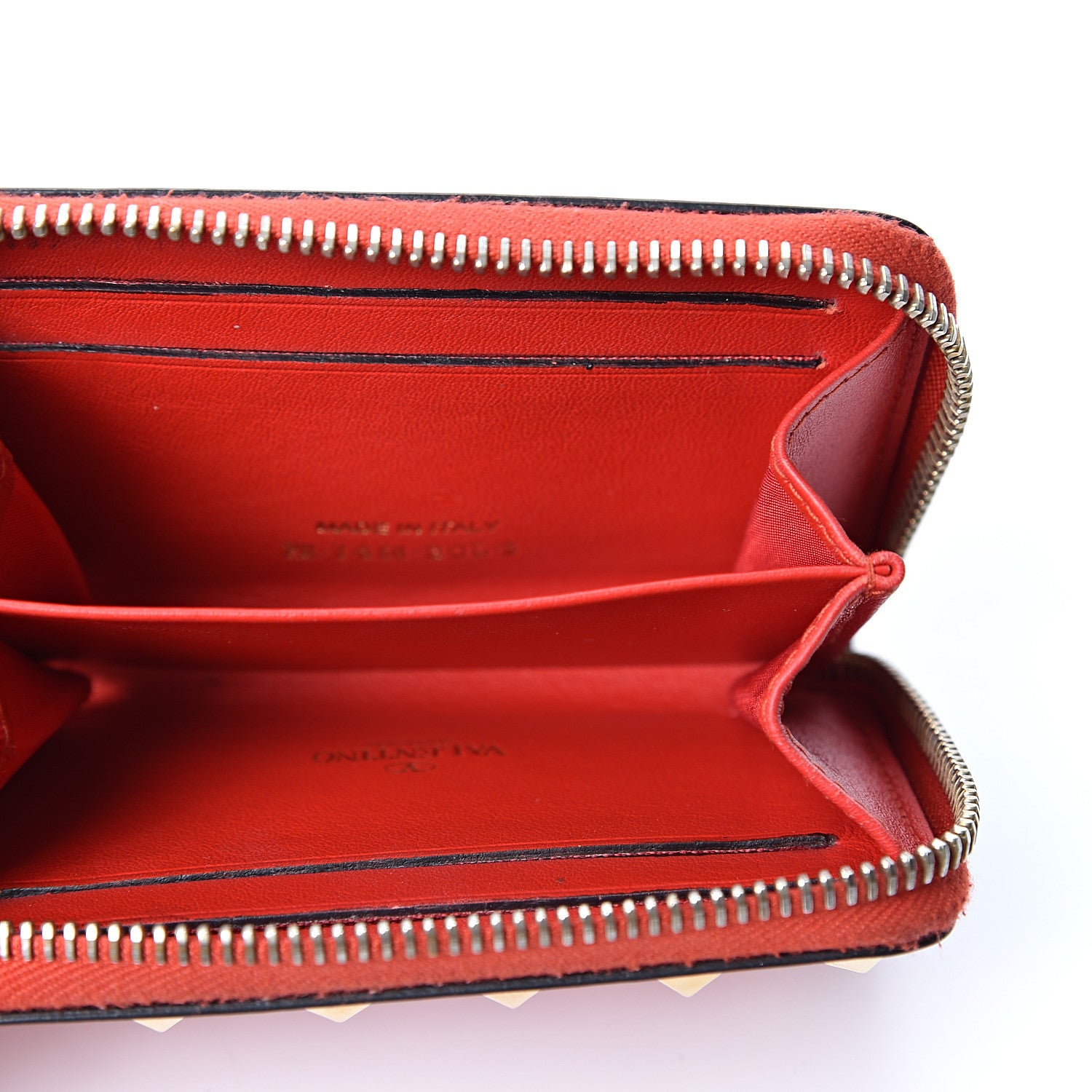 Valentino Garavani Calfskin Rockstud Zip Around Coin Case Card Holder Deep Orange 6 of 9