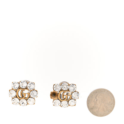 Gucci Metal Crystal Double G Clip On Earrings Aged Gold 2 of 6