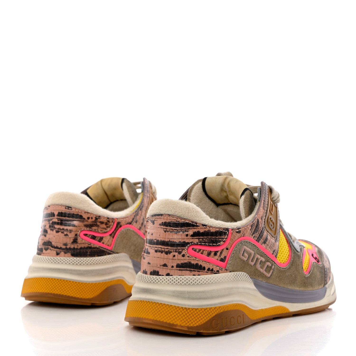 Gucci Suede Calfskin Tejus Printed Womens Ultrapace Sneakers 37.5 Pink Silver Oatmeal Yolk 3 of 6
