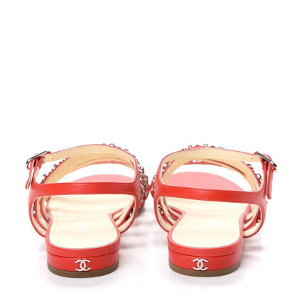 Chanel Lambskin Chain Flat Sandals 37.5 Red 7 of 10
