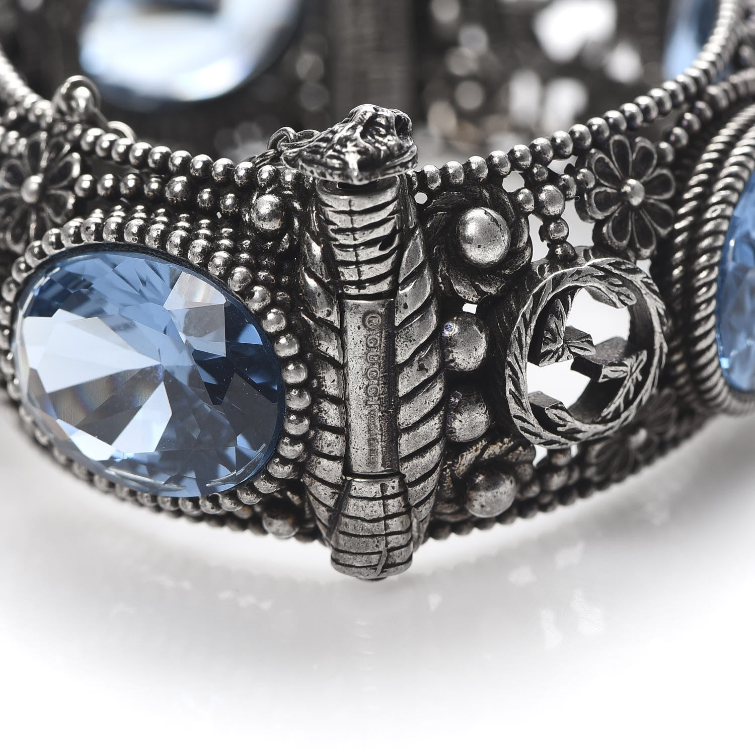 Gucci Sterling Silver Crystal Interlocking G Bangle Bracelet Blue 4 of 6
