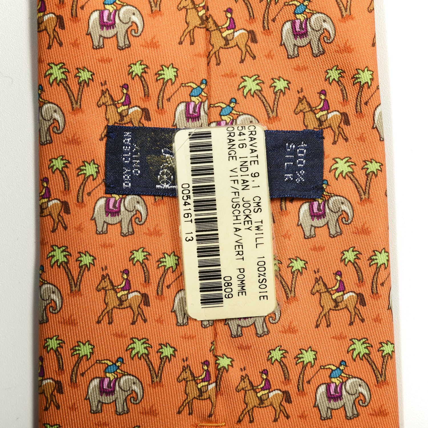 Hermes Silk Mens Indian Jockey Neck Tie Orange Vif Fuschia Vert Pomme 3 of 3