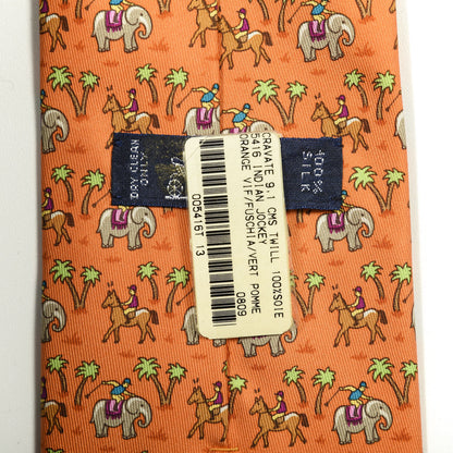 Hermes Silk Mens Indian Jockey Neck Tie Orange Vif Fuschia Vert Pomme 3 of 3